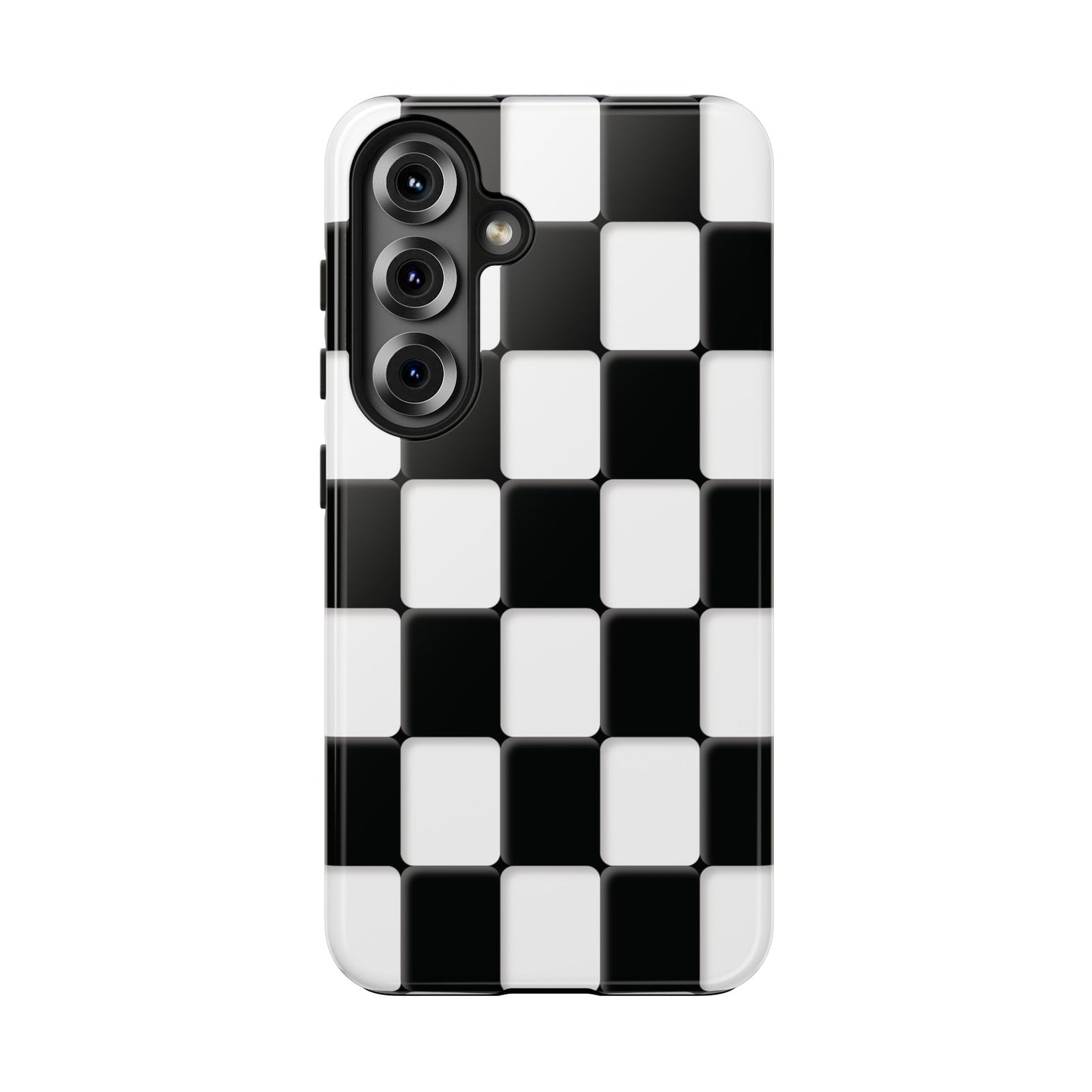 Checkerboard Tough Phone Case — Black & White Retro Protective Cover