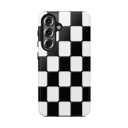 Checkerboard Tough Phone Case — Black & White Retro Protective Cover