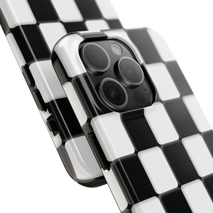 Checkerboard Tough Phone Case — Black & White Retro Protective Cover