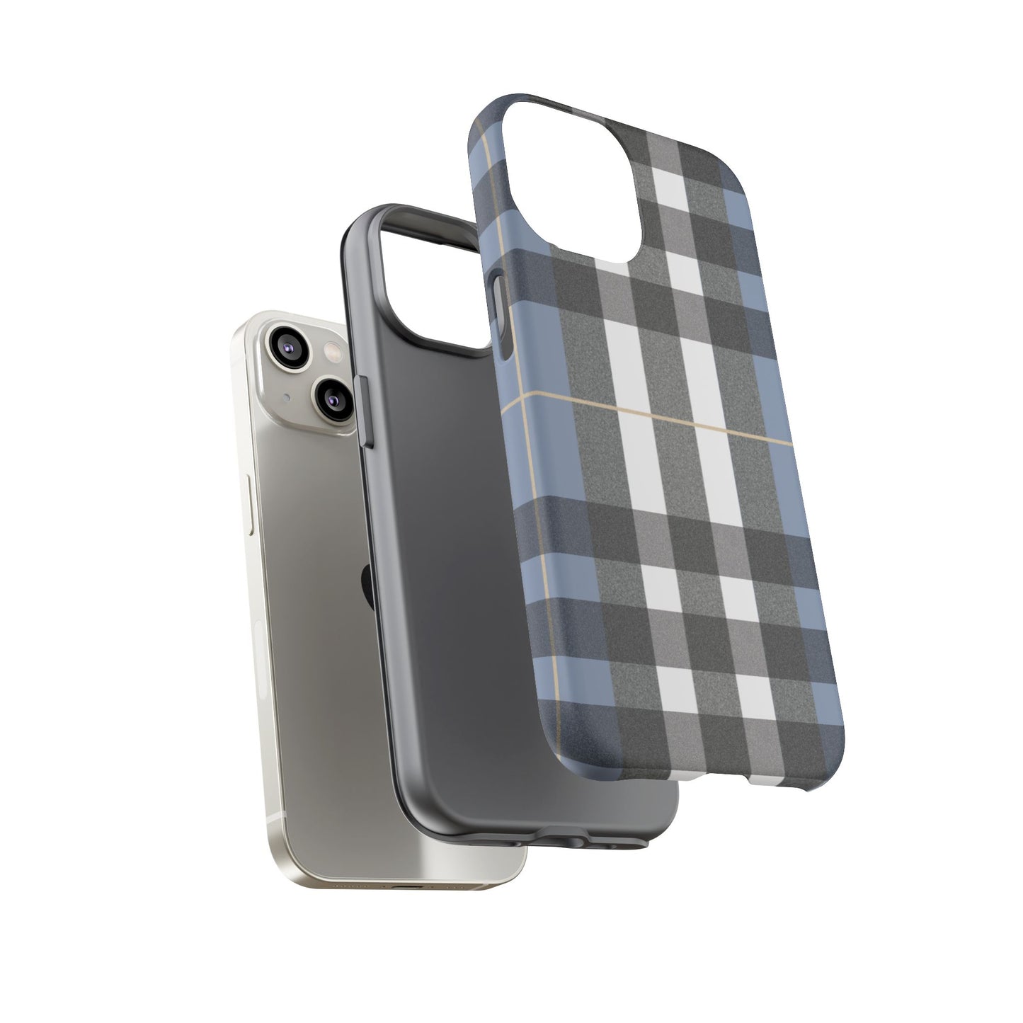 Nordic Plaid Tough Phone Case — Blue Gray Buffalo Check Protective Cover