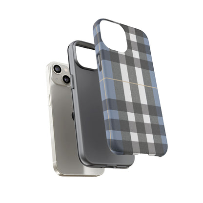 Nordic Plaid Tough Phone Case — Blue Gray Buffalo Check Protective Cover