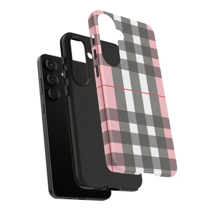 Bubblegum Plaid Tough Phone Case - Pink and Gray Buffalo Protection Cover
