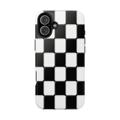Checkerboard Tough Phone Case — Black & White Retro Protective Cover