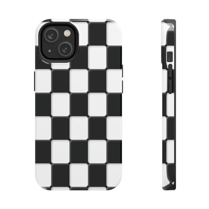 Checkerboard Tough Phone Case — Black & White Retro Protective Cover