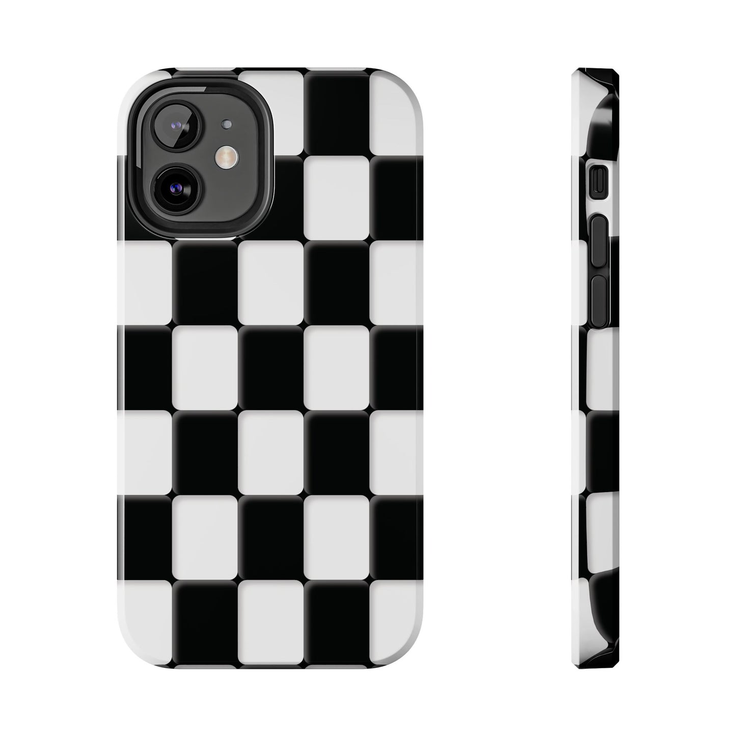 Checkerboard Tough Phone Case — Black & White Retro Protective Cover