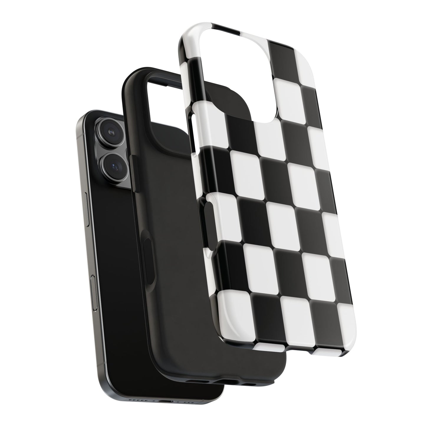 Checkerboard Tough Phone Case — Black & White Retro Protective Cover
