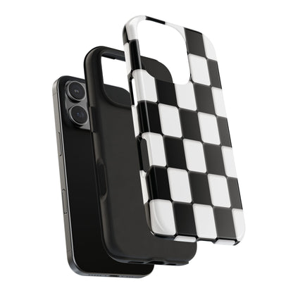 Checkerboard Tough Phone Case — Black & White Retro Protective Cover