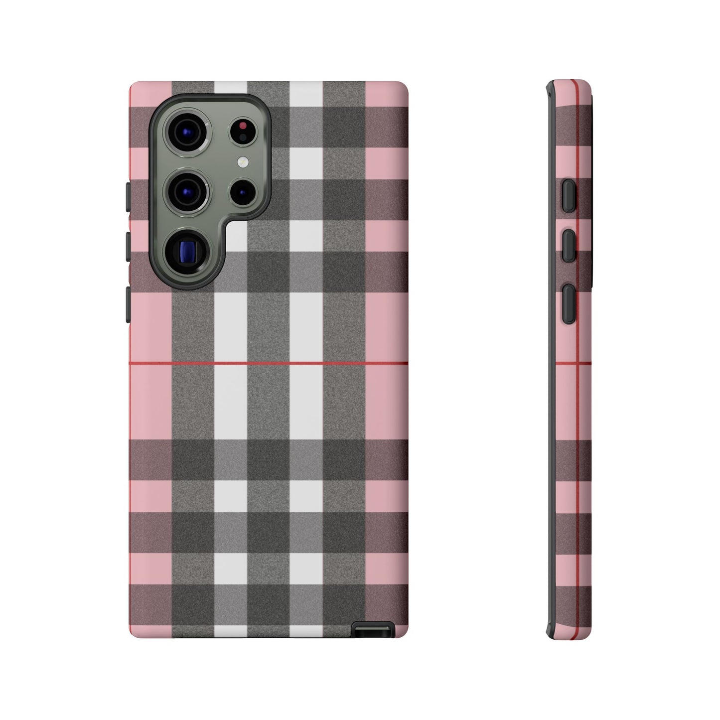 Bubblegum Plaid Tough Phone Case - Pink and Gray Buffalo Protection Cover