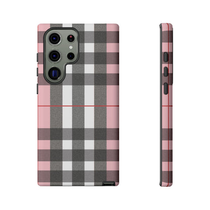 Bubblegum Plaid Tough Phone Case - Pink and Gray Buffalo Protection Cover