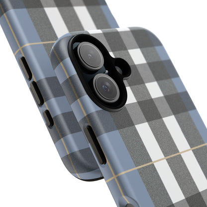 Nordic Plaid Tough Phone Case — Blue Gray Buffalo Check Protective Cover