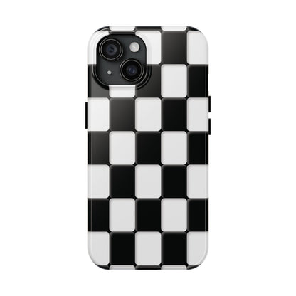 Checkerboard Tough Phone Case — Black & White Retro Protective Cover