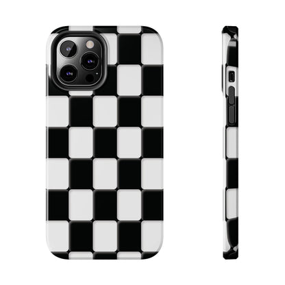 Checkerboard Tough Phone Case — Black & White Retro Protective Cover