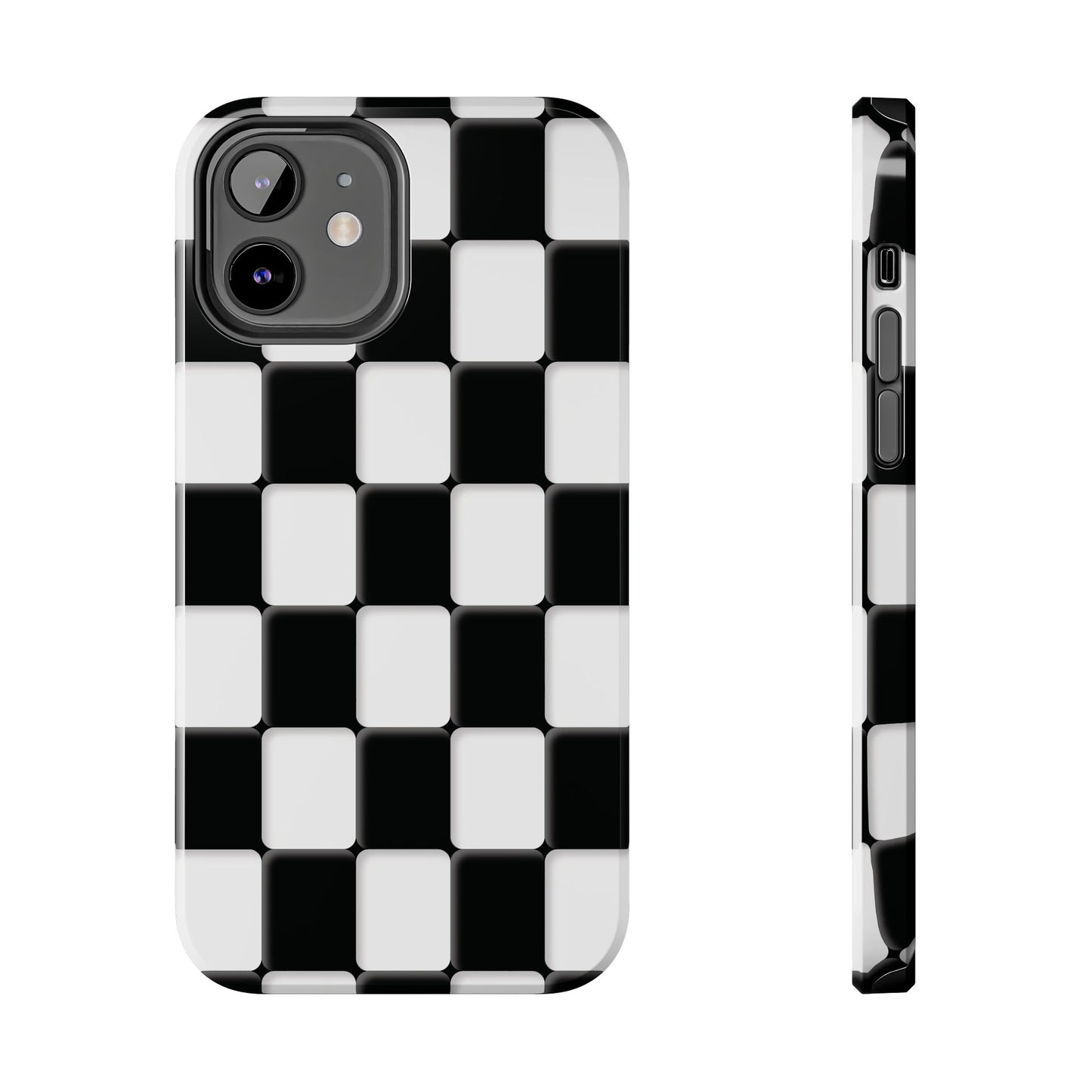 Checkerboard Tough Phone Case — Black & White Retro Protective Cover