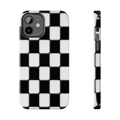 Checkerboard Tough Phone Case — Black & White Retro Protective Cover