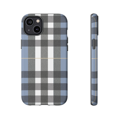 Nordic Plaid Tough Phone Case — Blue Gray Buffalo Check Protective Cover
