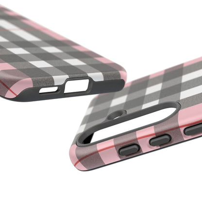 Bubblegum Plaid Tough Phone Case - Pink and Gray Buffalo Protection Cover