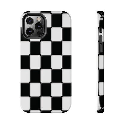 Checkerboard Tough Phone Case — Black & White Retro Protective Cover