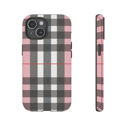 Bubblegum Plaid Tough Phone Case - Pink and Gray Buffalo Protection Cover