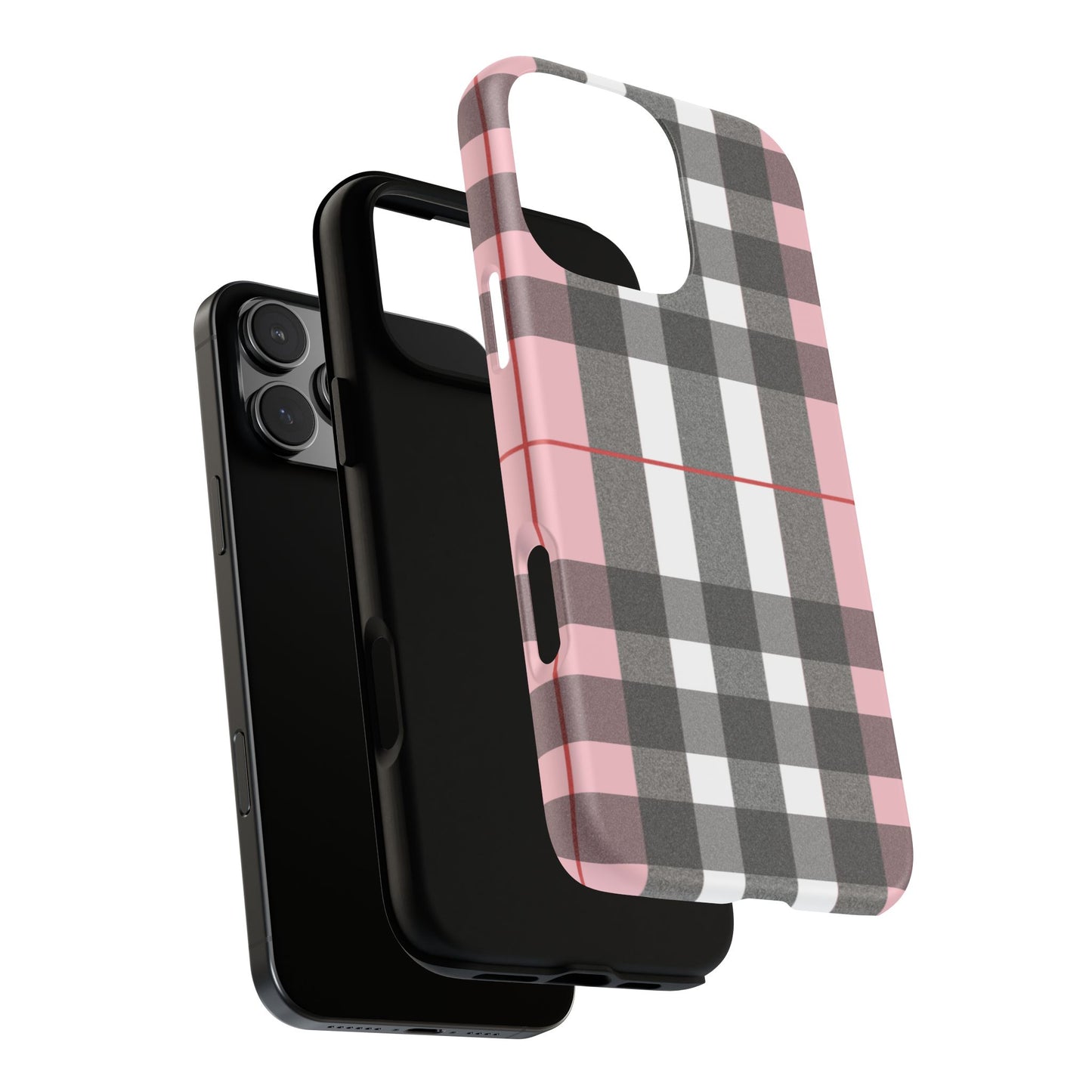Bubblegum Plaid Tough Phone Case - Pink and Gray Buffalo Protection Cover