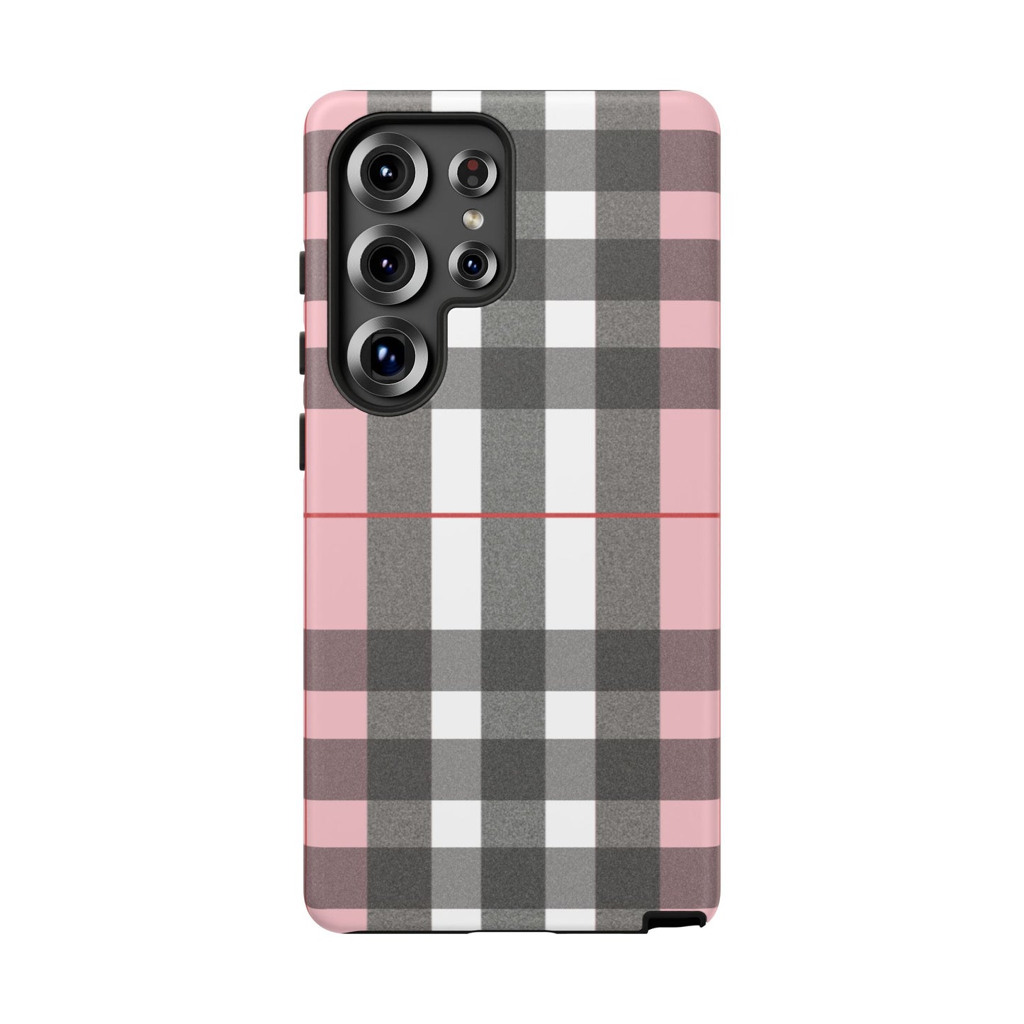 Bubblegum Plaid Tough Phone Case - Pink and Gray Buffalo Protection Cover