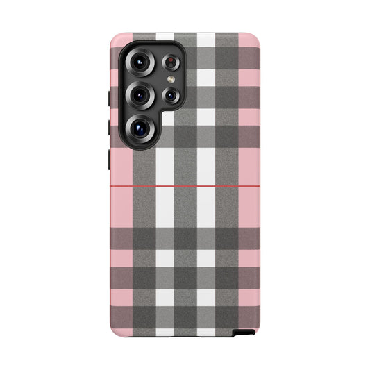 Bubblegum Plaid Tough Phone Case - Pink and Gray Buffalo Protection Cover