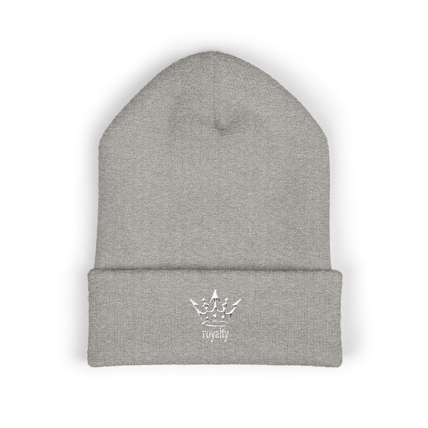 Embroidered Crown Cuffed Beanie — Classic Knit Winter Hat
