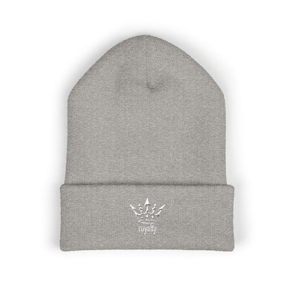 Embroidered Crown Cuffed Beanie — Classic Knit Winter Hat