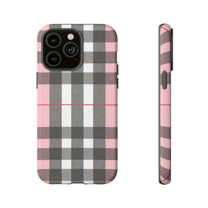 Bubblegum Plaid Tough Phone Case - Pink and Gray Buffalo Protection Cover