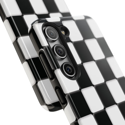 Checkerboard Tough Phone Case — Black & White Retro Protective Cover