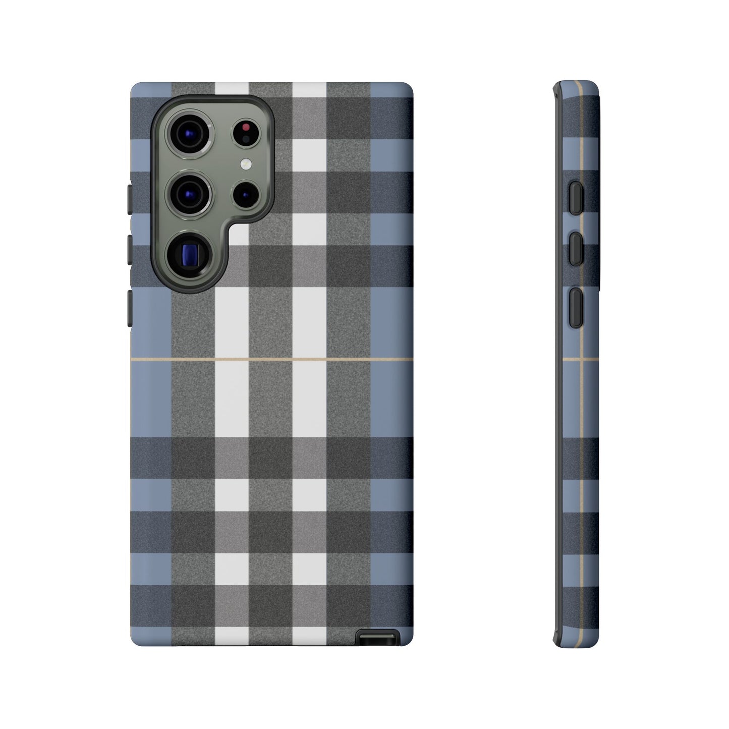 Nordic Plaid Tough Phone Case — Blue Gray Buffalo Check Protective Cover