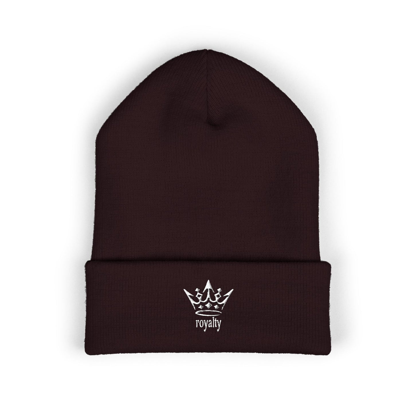 Embroidered Crown Cuffed Beanie — Classic Knit Winter Hat