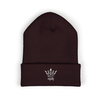 Embroidered Crown Cuffed Beanie — Classic Knit Winter Hat