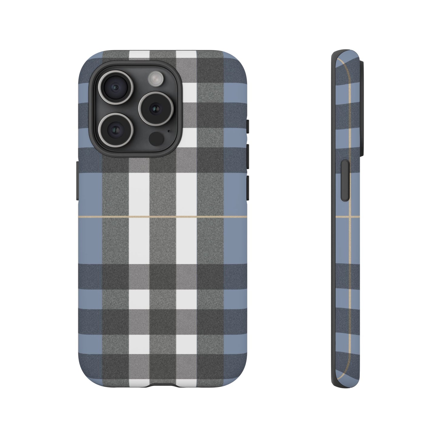 Nordic Plaid Tough Phone Case — Blue Gray Buffalo Check Protective Cover