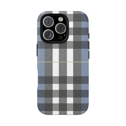 Nordic Plaid Tough Phone Case — Blue Gray Buffalo Check Protective Cover