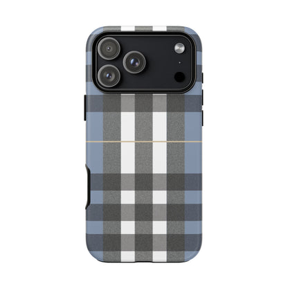 Nordic Plaid Tough Phone Case — Blue Gray Buffalo Check Protective Cover