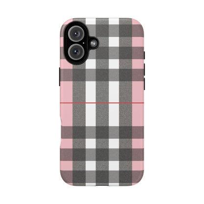 Bubblegum Plaid Tough Phone Case - Pink and Gray Buffalo Protection Cover