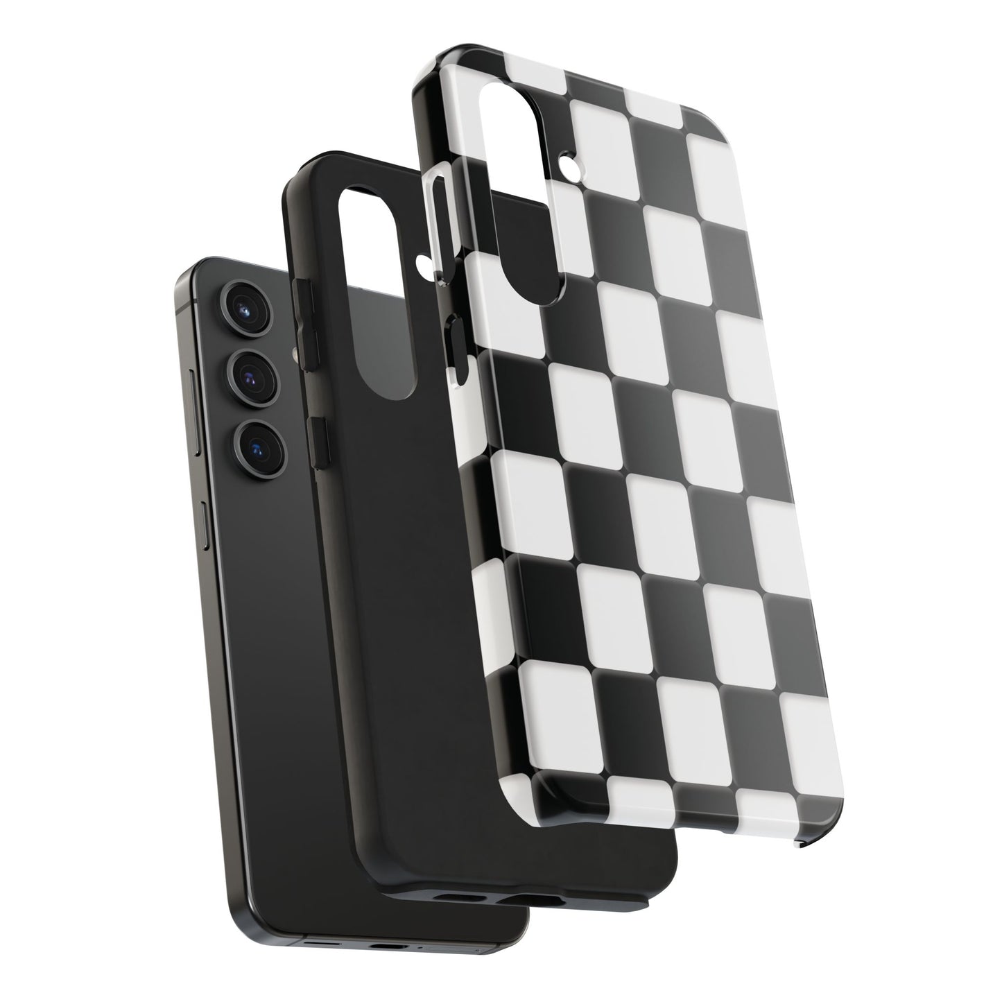 Checkerboard Tough Phone Case — Black & White Retro Protective Cover