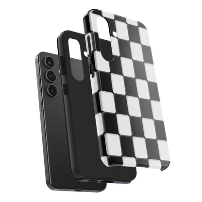 Checkerboard Tough Phone Case — Black & White Retro Protective Cover