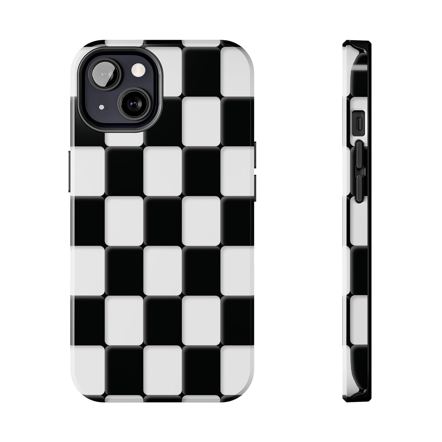 Checkerboard Tough Phone Case — Black & White Retro Protective Cover