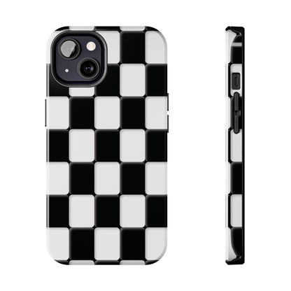 Checkerboard Tough Phone Case — Black & White Retro Protective Cover