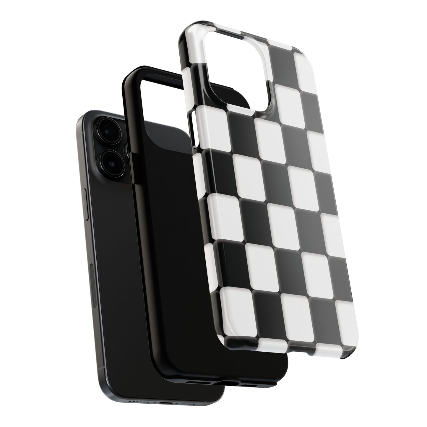 Checkerboard Tough Phone Case — Black & White Retro Protective Cover