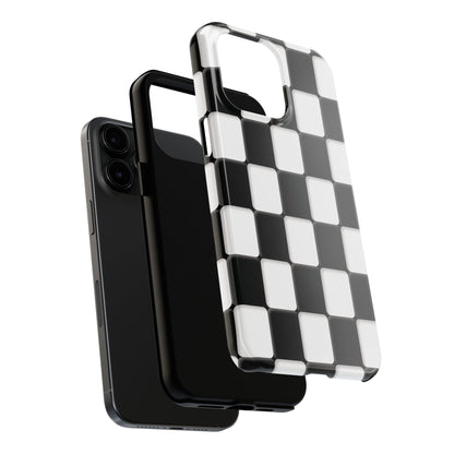 Checkerboard Tough Phone Case — Black & White Retro Protective Cover