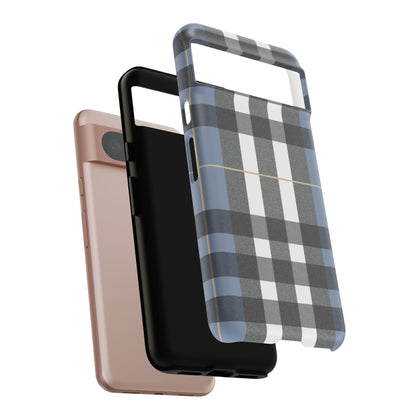 Nordic Plaid Tough Phone Case — Blue Gray Buffalo Check Protective Cover