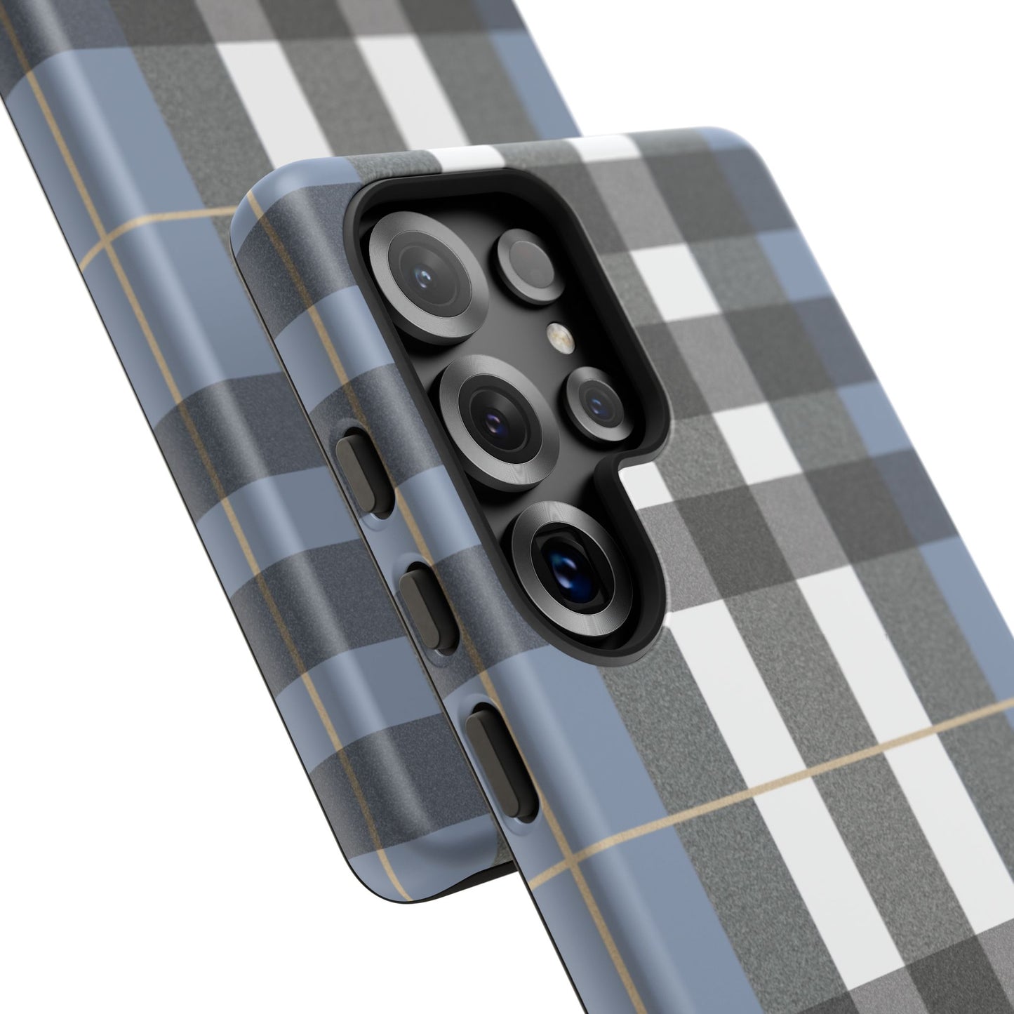 Nordic Plaid Tough Phone Case — Blue Gray Buffalo Check Protective Cover