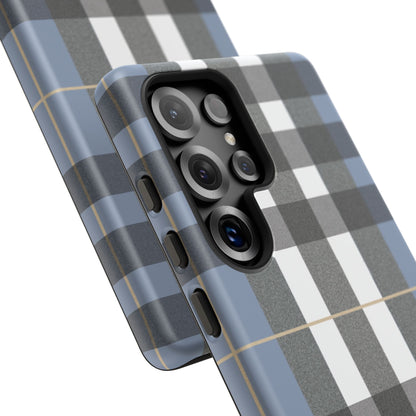 Nordic Plaid Tough Phone Case — Blue Gray Buffalo Check Protective Cover