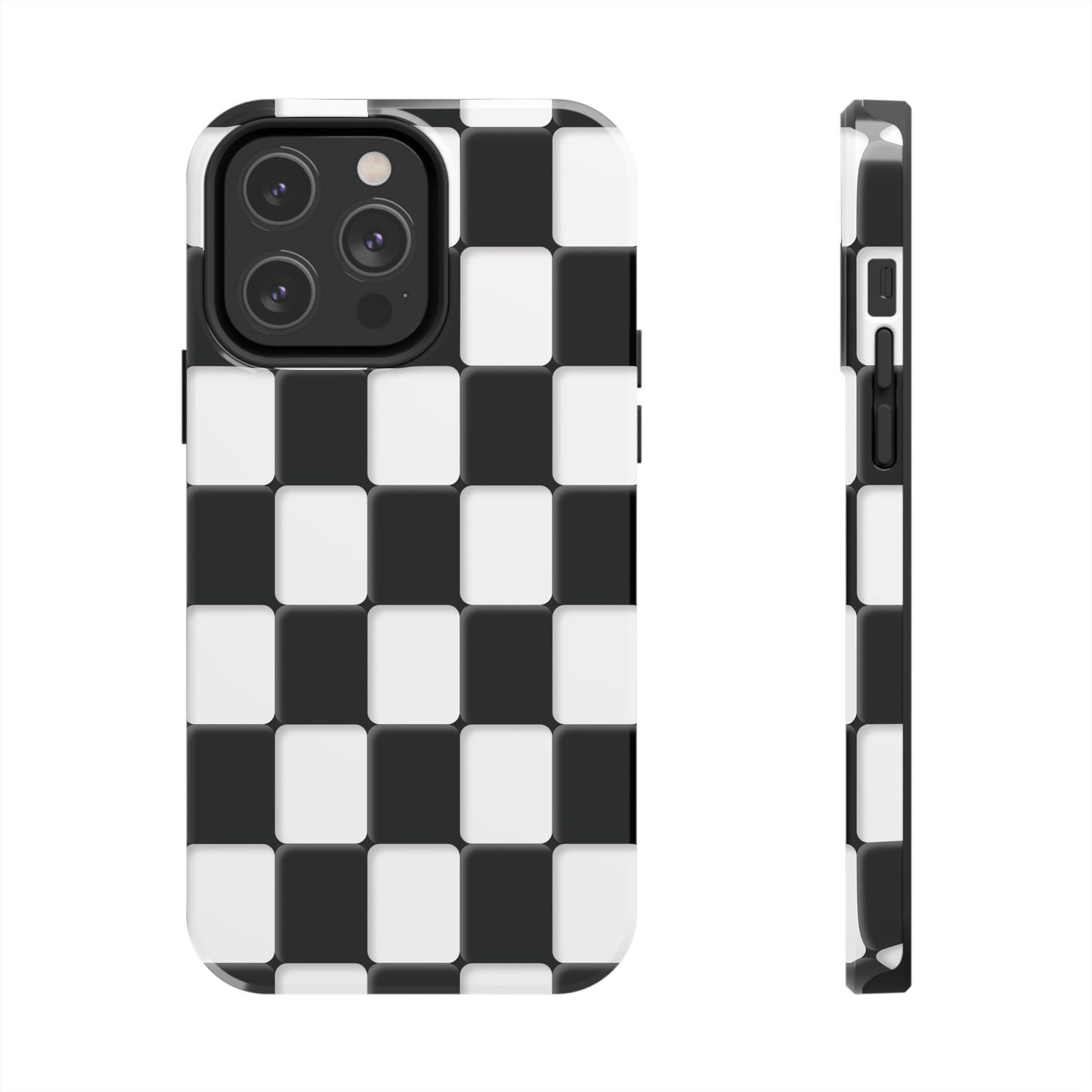 Checkerboard Tough Phone Case — Black & White Retro Protective Cover
