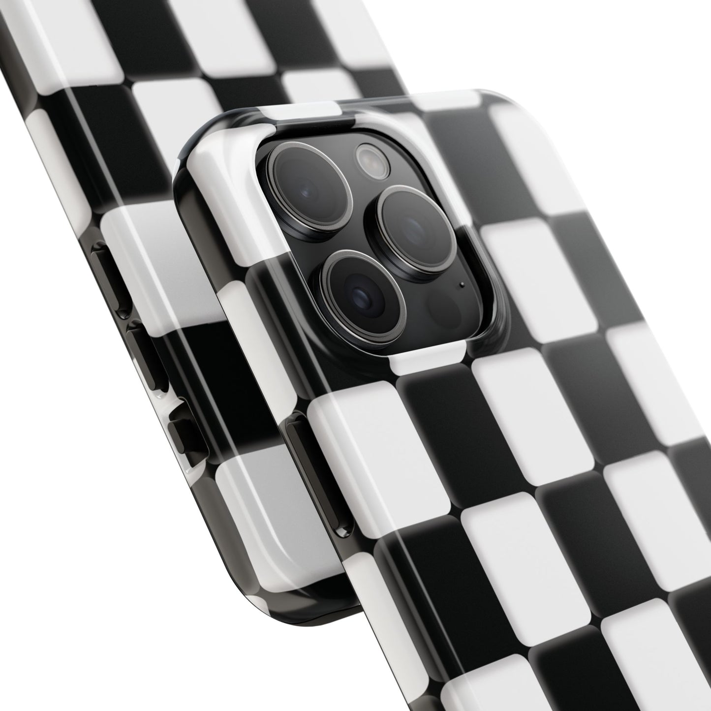 Checkerboard Tough Phone Case — Black & White Retro Protective Cover