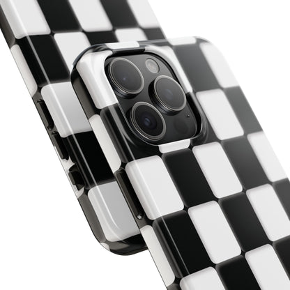 Checkerboard Tough Phone Case — Black & White Retro Protective Cover