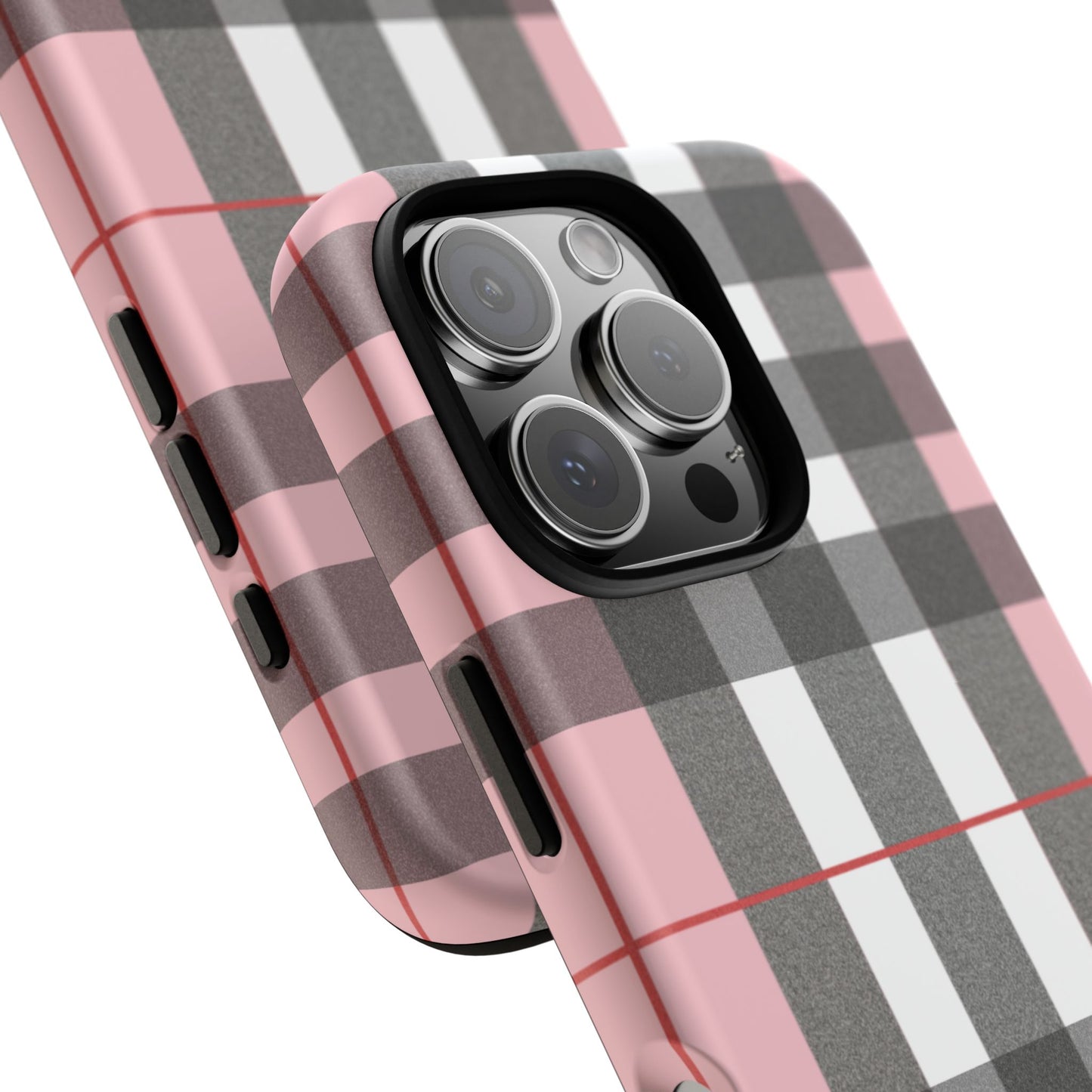 Bubblegum Plaid Tough Phone Case - Pink and Gray Buffalo Protection Cover