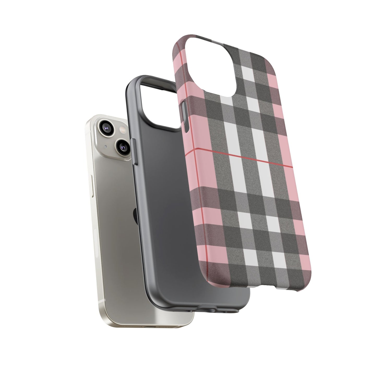 Bubblegum Plaid Tough Phone Case - Pink and Gray Buffalo Protection Cover